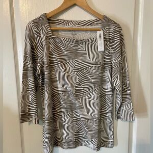 Chico's Abstract Stripe Blouse in Grey and White
